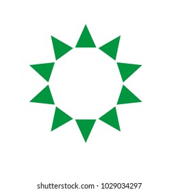 Ten sides pointed star logo green sun template triangles