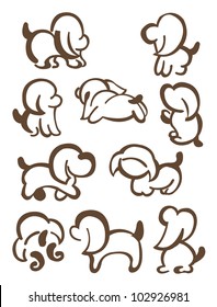 Ten silhouettes of small brown  dogs