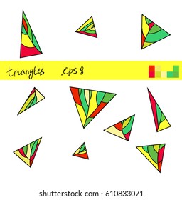 ten simple difrent triangles as mosaic. Easy to work.