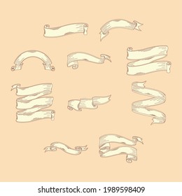 ten sketch ribbons set icons