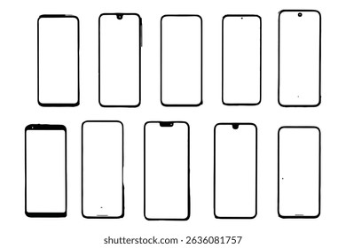 Dez maquetes de smartphone com telas em branco para apresentação de aplicativo