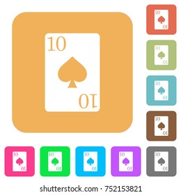 Ten of spades card flat icons on rounded square vivid color backgrounds.