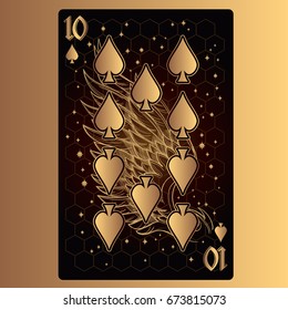 Ten of spades. Playing card with original design on the theme of space.