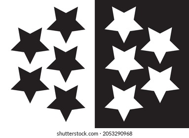 Ten stars with black and white colors isolated on white and black background. Vector illustration