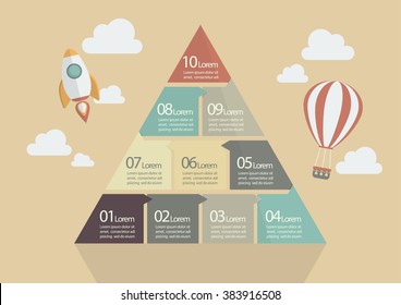 Ten Step of Pyramid Chart Infographic in flat style