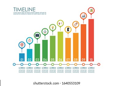 Ten steps business graph infographic. vector illustration