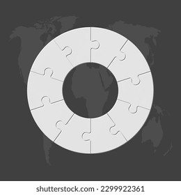 Diez pasos de infografía del diagrama de puzzles. Negocio, idea, concepto de flujo. Silueta de plantilla para 10 opciones, partes, procesos. Gráfico informativo de la cronología de Jigsaw. Se puede utilizar para procesos, presentaciones