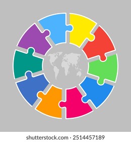 Infografía del diagrama del rompecabezas de diez pasos. Negocio, idea, concepto de flujo. Silueta de Plantilla para 10 opciones, piezas, procesos. Gráfico de información de línea de tiempo de rompecabezas. Puede ser utilizado para el proceso, presentación