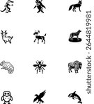 Ten stylized animal icons: alligator, shark, fox, deer, dog, wolf, chameleon, wasp, bison, owl, eagle, orca.
