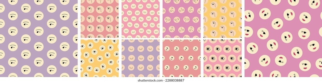 Ten surface patterns, flat sketch. Seamless colorful design, endless backdrop
