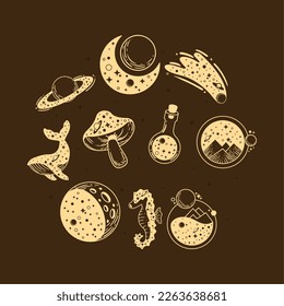 ten surreal astrology style set icons