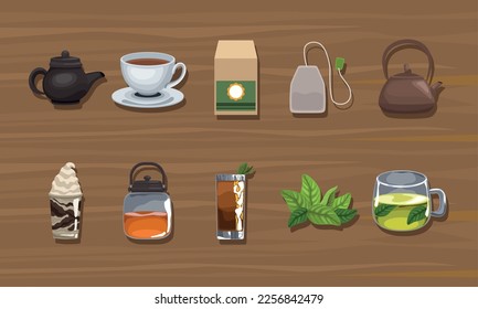 ten tea drink set icons