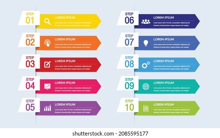 ten timeline infographic template.Presentation business infographic template with 10 options