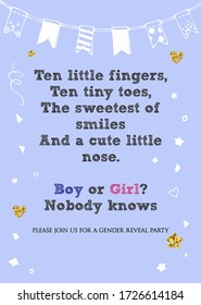 Ten tiny toes. Boy or Girl? Ten tiny toes. Gender reveal party invitation card vector design
