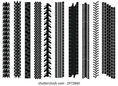 Ten tire tracks. Very realistic from real life. From kids bike, to racing bike, to winter-tire to truck, etc. Easy extensible.