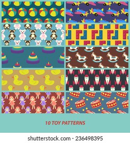 ten toy seamless patterns can be used background , wallpaper, fabric etc.