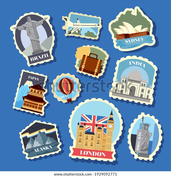 ten travel set monuments\
stickers