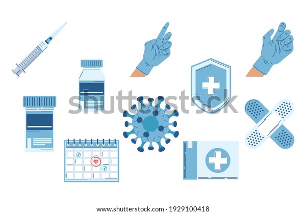 ten vaccine flat set icons