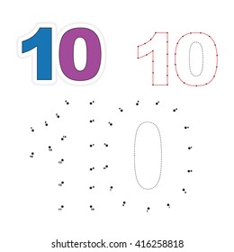 Ten in vector to be traced by numbers. Join dots. Connect by numbers. Vector visual game for children.