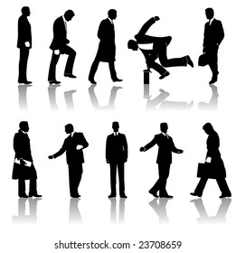 Ten vector businessmen silhouettes