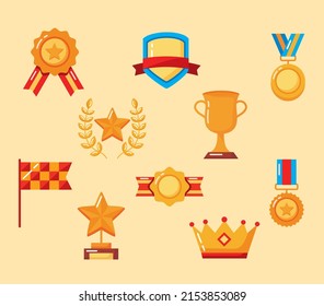 ten win awards set icons