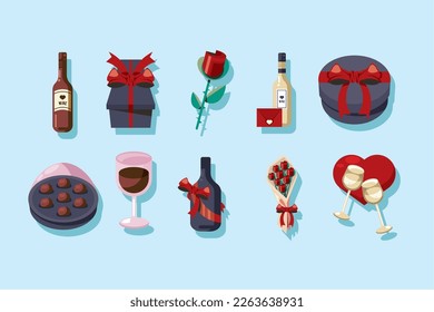 ten wine drink set icons