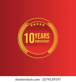 Ten year anniversary royalty free vector background with golden badges