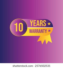 Ten year Warranty royalty free purple background with ribbon star badges