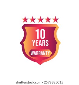Ten Year Warranty Shield with gradient color and star white background 