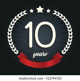 Ten years anniversary banner. 10th anniversary logo. Vector illustration.