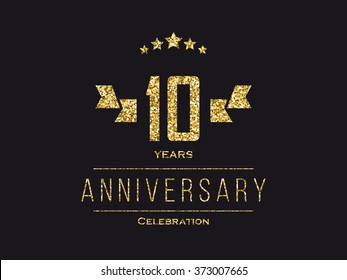 Ten years anniversary celebration placard. 10th anniversary logo.