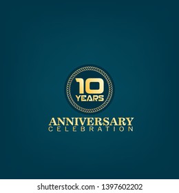 ten years birthday celebration logo. golden 10th anniversary logo.designed for celebration card, greeting card and invitation card.