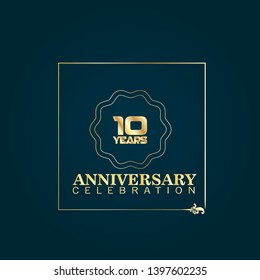 ten years birthday celebration logo. golden 10th anniversary logo.designed for celebration card, greeting card and invitation card.