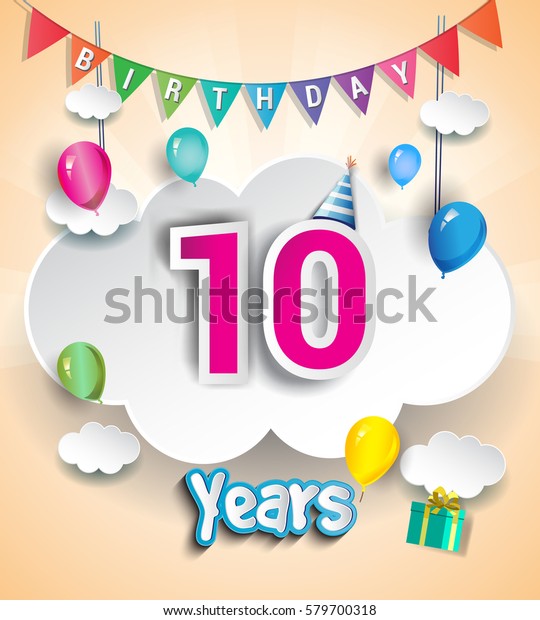 Ten Years Birthday Design Greeting Cards Stock Vector (Royalty Free ...