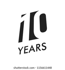 Ten years vector emblem template. Anniversary symbol, negative space design. Jubilee black color icon. Happy 10th birthday, abstract illustration.