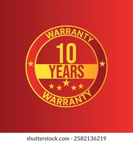 Ten years Warranty circle icon with stars red color background