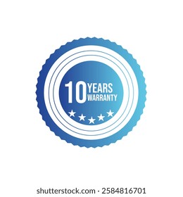 Ten Years Warranty Gradient Blue Warranty Badge Collection with white background