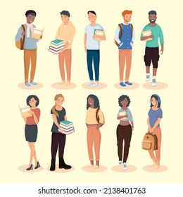 grupo de personajes de diez jóvenes estudiantes