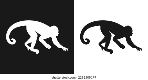 A tenacious-tailed monkey. A set of isolated icons, a black-and-white logo on a white-and-black background