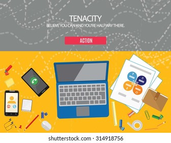 Tenacity. Believe you can and you're halfway there. Business landing page Illustration vector flat style