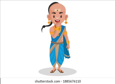 Tenali Ramakrishna Is Eating Fruit. Vector Graphic Illustration. Individually On A White Background.