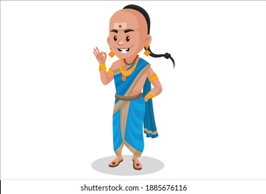 Tenali Ramakrishna is happy and showing an okay sign with her hand. Vector graphic illustration. Individually on a white background.