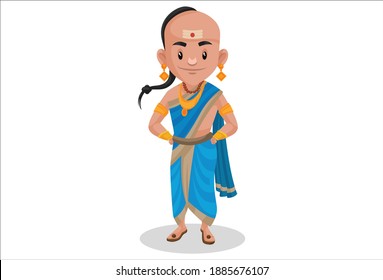 Tenali Ramakrishna is smiling and standing with hands on his waist. Vector graphic illustration. Individually on a white background.