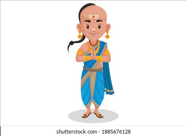 Tenali Ramakrishna is standing with greet hands. Vector graphic illustration. Individually on a white background.