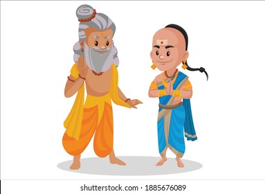 Tenali Ramakrishna is talking with other scholar. Vector graphic illustration. Individually on a white background.