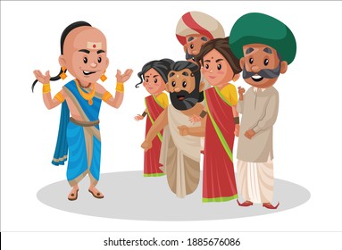 Tenali Ramakrishna is talking with people. Vector graphic illustration. Individually on a white background.