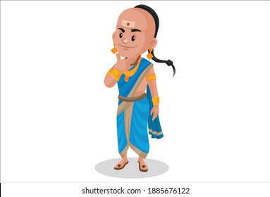 Tenali Ramakrishna is thinking something. Vector graphic illustration. Individually on a white background.