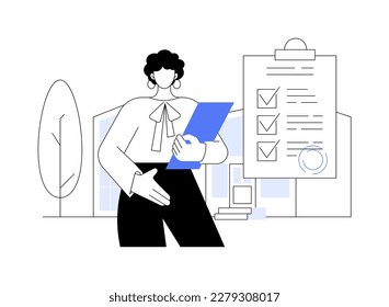 Tenant and landlord representation abstract concept vector illustration. Woman working as tenant and landlord representative, real estate business, brokerage company abstract metaphor.