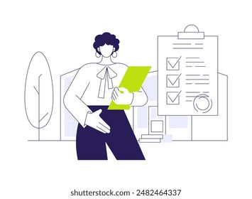 Tenant and landlord representation abstract concept vector illustration. Woman working as tenant and landlord representative, real estate business, brokerage company abstract metaphor.