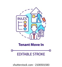 Tenant move in concept icon. Property management operation abstract idea thin line illustration. Isolated outline drawing. Editable stroke. Roboto-Medium, Myriad Pro-Bold fonts used